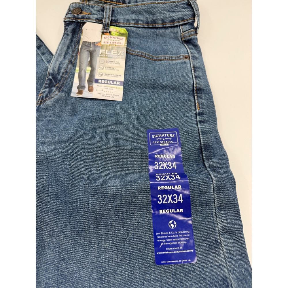 Signature by Levi Strauss Men Regular Fit Flex Jeans 32x34 Blue Straight Leg NWT - Picture 2 of 4